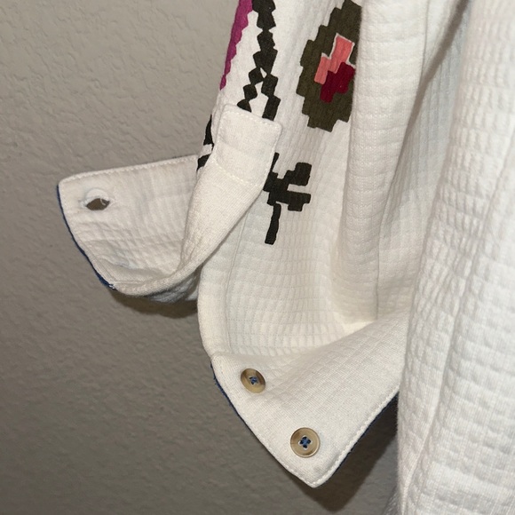 Anthropologie White Floral Embroidered Jacket with Blue Trim - Picture 8 of 11